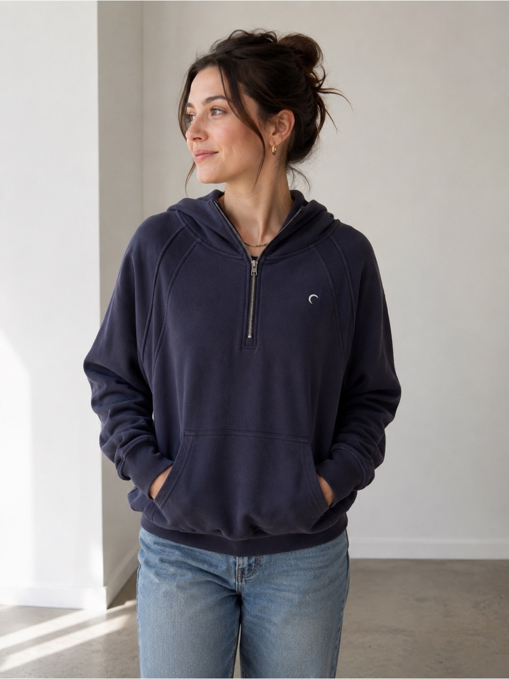 Zyia Active Womens White Crescent Half Zip Pullover Navy Blue Sweatshirt, 3XL